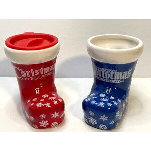 Christmas In The Garden ceramic boot stocking mug candle candy 5" tall blue red